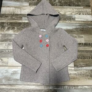 Mini Boden Sweater Girls 3T-4T Gray Cardigan Double Button Hood Chunky Toddler